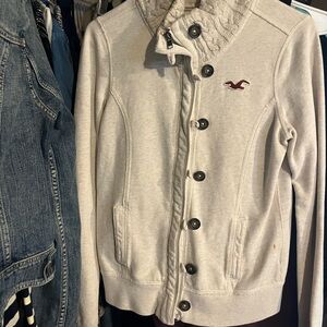 Cream Button-Up Jacket with Logo